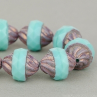 Spiral Central Cut (12x10mm) Turquoise Opaque with Purple Bronze