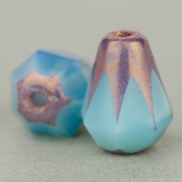 Faceted Drop-Bottom Cut (8x6mm) Aqua Blue Opaline with Purple Bronze Finish