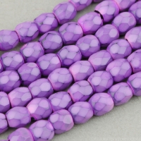 Round Faceted (3mm) Lilac Purple Opaque with Jet Honeycomb Finish