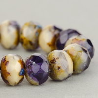 Rondelle (7x5mm) Ivory, Purple, and Tanzanite Mix Opaque and Transparent with Picasso