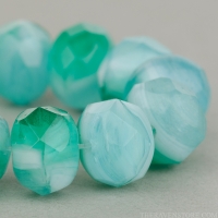 Rondelle (9x6mm) Aqua, Green, and White Mix Opaline and Transparent