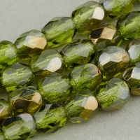 Round Faceted (4mm) Green (Olivine) Transparent with Bronze