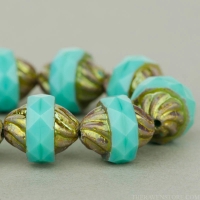 Spiral Central Cut (12x10mm) Turquoise Opaque with Golden Bronze Finish