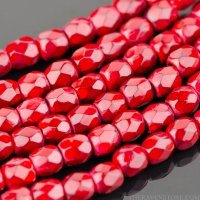 Round Faceted (3mm) Blood Red Opaque with Honeycomb Finish