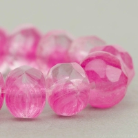 Rondelle (9x6mm) Fuchsia Pink and Crystal Mix Transparent