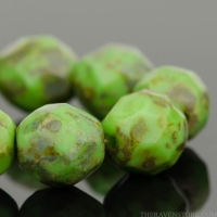 Round Faceted (8mm) Retro Green Opaque with Picasso Fullcoat