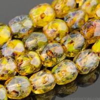 Round Faceted (4mm) Crystal and Amber Transparent Mix with Picasso Finish