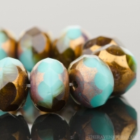 Rondelle (9x6mm) Turquoise, Green, and Dark Topaz Opaque with Bronze Finish