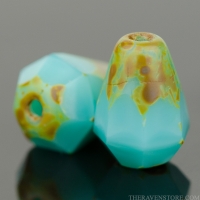 Faceted Drop - Bottom Cut (8x6mm) Turquoise Silk with Picasso Finish