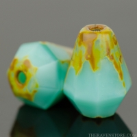Faceted Drop - Bottom Cut (8x6mm) Mint Green Silk (Vaseline) with Picasso Finish