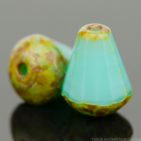 Faceted Drop - Top Cut (8x6mm) Mint Green Silk with Picasso Finish