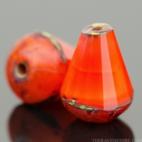 Faceted Drop - Top Cut (8x6mm) Orange Silk with Picasso Finish