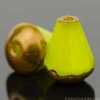 Faceted Drop - Top Cut (8x6mm) Lime Green Silk with Bronze Finish