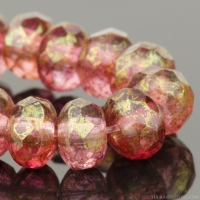 Rondelle (5x3mm) Fuschia Pink and Crystal Transparent Mix with Pink/Gold Luster Finish