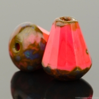Faceted Drop - Top Cut (8x6mm) Coral Red Opaque with Picasso Finish