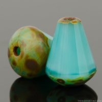 Faceted Drop - Top Cut (8x6mm) Turquoise Silk with Picasso Finish