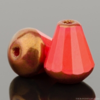 Faceted Drop - Top Cut (8x6mm) Coral Red Opaque with Bronze Finish