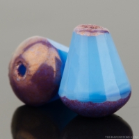 Faceted Drop - Top Cut (8x6mm) Denim Blue Silk with Bronze Finish