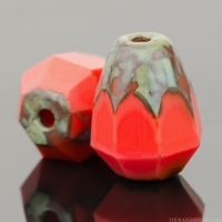 Faceted Drop - Bottom Cut (8x6mm) Coral Red Opaque with Picasso Finish