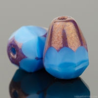 Faceted Drop - Bottom Cut (8x6mm) Denim Blue Silk with Purple Bronze