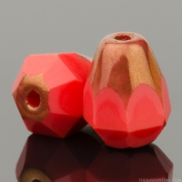 Faceted Drop - Bottom Cut (8x6mm) Coral Red Opaque with Bronze Finish