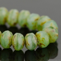 Rondelle (5x3mm) Green Peruvian Opal Opaque Mix with Picasso Finish