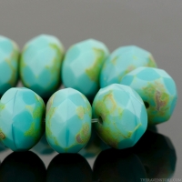 Rondelle (9x6mm) Turquoise Opaque with Picasso Finish