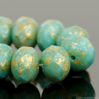 Rondelle (9x6mm) Turquoise Opaque with Mottled Gold Finish