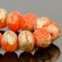 Rondelle (9x6mm) Orange Opaline Mix with Etched Gold Finish