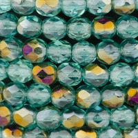 Round Faceted (4mm) Aqua Blue Transparent with Celsian Finish