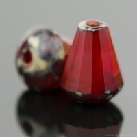 Faceted Drop - Top Cut (8x6mm) Dark Red Opaline with Picasso Finish