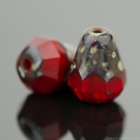 Faceted Drop - Bottom Cut (8x6mm) Red Opaline with Picasso Finish