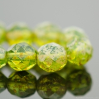 Round Faceted (8mm) Olivine Green with Picasso Finish