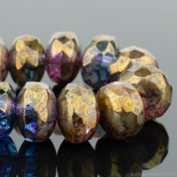 Rondelle (7x5mm) Sapphire Blue Transparent and Opaque Mix with Purple/Gold Marble Luster