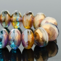 Rondelle (7x5mm) Aqua Blue Transparent, Amber Transparent, and Ivory Opaque Mix with Bronze Finish