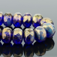 Rondelle (5x3mm) Deep Cobalt Blue Transparent Turquoise Opaque Mix with Gold Luster