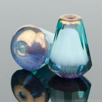 Faceted Drop - Top Cut (8x6mm) Aqua Blue Transparent with White Opaque Core and Bronze Finish
