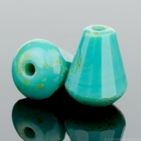 Faceted Drop - Top Cut (8x6mm) Turquoise Green Opaque with Light Picasso Finish