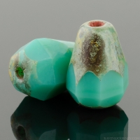 Faceted Drop - Bottom Cut (8x6mm) Turquoise Opaque with Picasso Finish