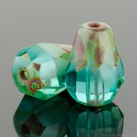 Faceted Drop - Bottom Cut (8x6mm) Aqua Green Transparent with White Opaque Core and Picasso Finish