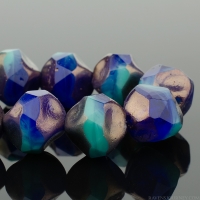 Baroque Central Cut (9mm) Turquoise Opaque and Cobalt Transparent Mix with Bronze Finish