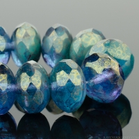 Rondelle (9x6mm) Deep Sea Blue Mix Transparent and Opaque with Marbled Purple Luster