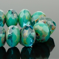 Rondelle (9x6mm) Aqua Blue Transparent and Opaque Mix with Picasso Finish