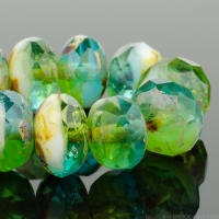 Rondelle (9x6mm) Peruvian Opal Blue Mix Transparent and Opaque with Picasso Finish