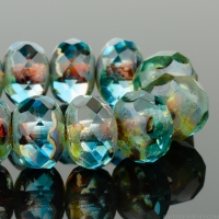 Rondelle (9x6mm) Aqua Blue and Crystal Transparent Mix with Grey/Brown Picasso