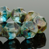 Baroque Central Cut (9mm) Aqua Blue and Crystal Transparent Mix with Grey Picasso Finish