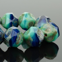 Baroque Central Cut (9mm) Turquoise Opaque and Cobalt Blue Transparent Mix with Picasso Finish