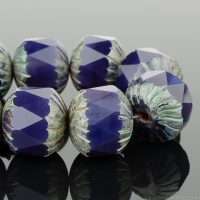 Center Faceted Cruller (10x10mm) Purple Opaline with Grey Picasso Finish