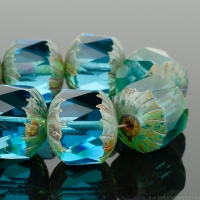 Center Faceted Cruller (10x10mm) Aqua Blue Transparent with Picasso Finish