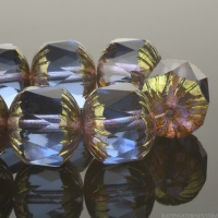 Center Faceted Cruller (10x10mm) Sapphire Blue Transparent with Antique Bronze Finish